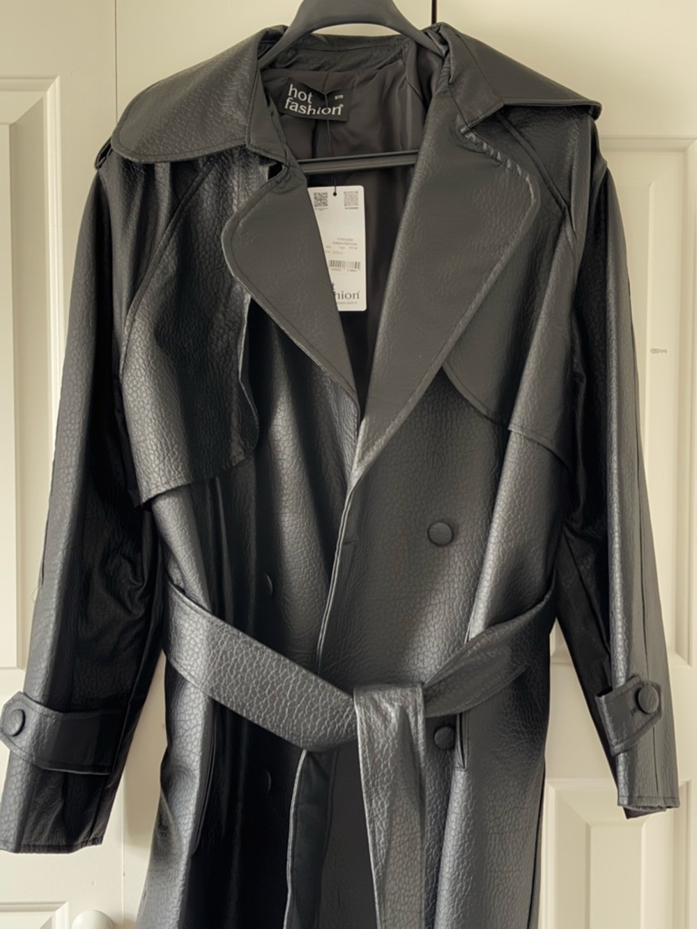 Black Trench Coat Faux Leather - Picture 7 of 12